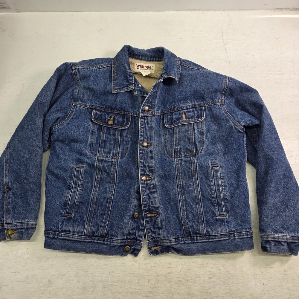 Wrangler Rugged Wear Jacket Mens XL Blue Denim Sherpa Lined Western Workwear EUC